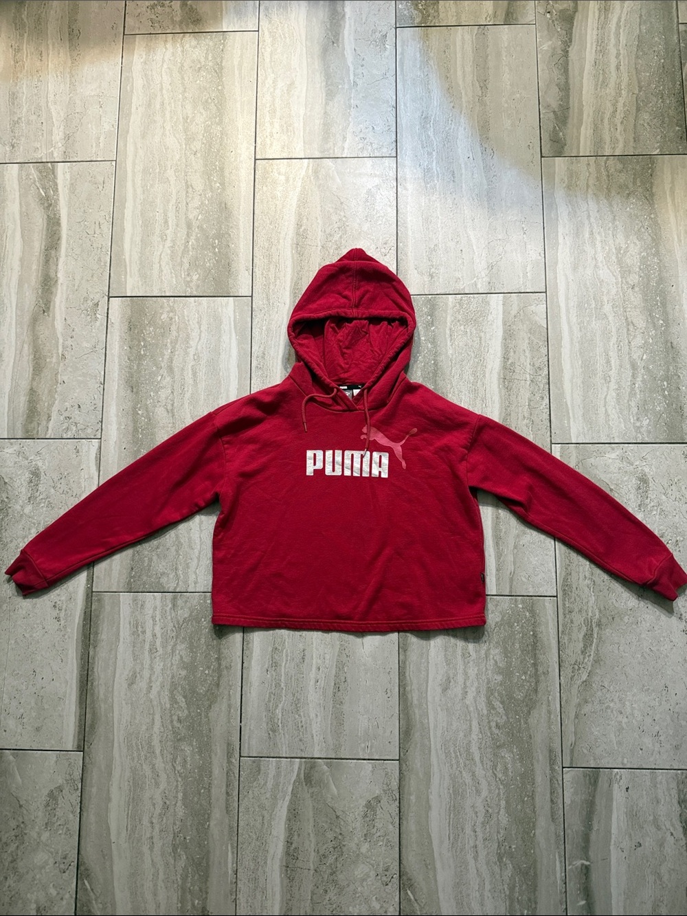 Puma Red Hooded Cropped Sweatshirt
